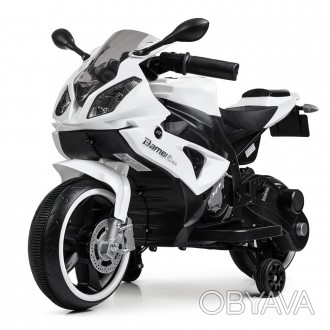 Мотоцикл M 4103-1 2мотори25W, 2акум.6V5AH, MP3, USB, світ. колеса, білий.. . фото 1