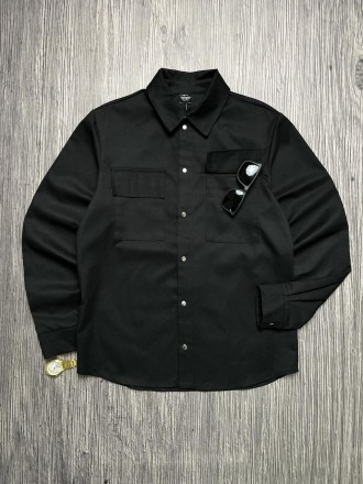 Мужская рубашка черная хлопок Coton с длинным рукавом и с карманами на кнопках 
. . фото 11