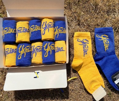 Набір жіночих шкарпеток патріотичних з написом у подарунковій коробці 10 пар 
В . . фото 3