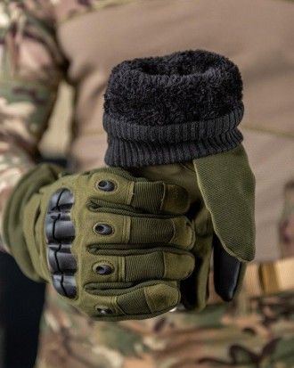 Тактичні рукавички зимові на хутрі армійські повнопалі сенсорні рукавички олива
. . фото 5