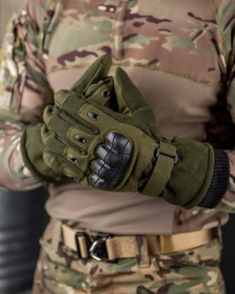 Тактические перчатки зимние на меху армейские полнопалые сенсорные перчатки олив. . фото 6