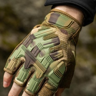 Тактичні рукавички зсу захисні безпалі камуфляж, армійські рукавички без пальців. . фото 6