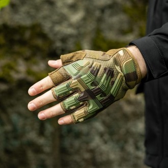 Тактичні рукавички зсу захисні безпалі камуфляж, армійські рукавички без пальців. . фото 4