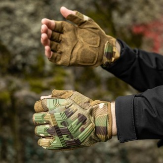 Тактичні рукавички зсу захисні безпалі камуфляж, армійські рукавички без пальців. . фото 2