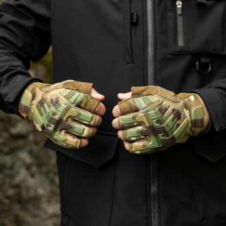 Тактичні рукавички зсу захисні безпалі камуфляж, армійські рукавички без пальців. . фото 3