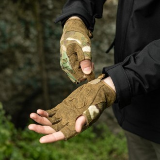 Тактичні рукавички зсу захисні безпалі камуфляж, армійські рукавички без пальців. . фото 5