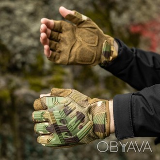 Тактичні рукавички зсу захисні безпалі камуфляж, армійські рукавички без пальців. . фото 1