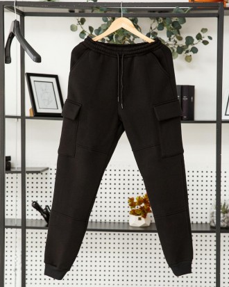 Мужские теплые брюки карго спортивные штаны зимние на трехнитке с карманами черн. . фото 7