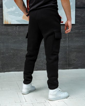 Мужские теплые брюки карго спортивные штаны зимние на трехнитке с карманами черн. . фото 4