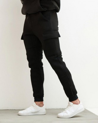 Мужские теплые брюки карго спортивные штаны зимние на трехнитке с карманами черн. . фото 6