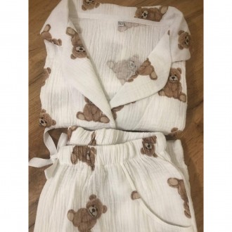 Женская пижама с натуральной ткани Муслин Рубашка и Штаны хлопок, Домашняя одежд. . фото 3