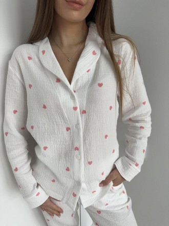 Женская пижама с натуральной ткани Муслин Рубашка и Штаны хлопок, Домашняя одежд. . фото 4