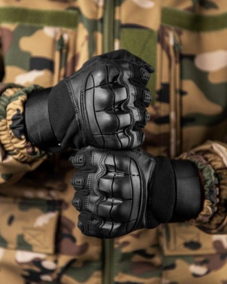 Тактичні рукавички армійські повнопалі зі вставками чорні 
Зручні рукавички із з. . фото 7