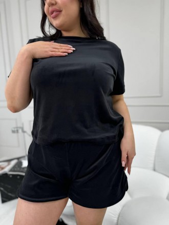 Жіноча велюрова піжама трійка БАТАЛ футболка і шорти Домашній костюм з велюру з . . фото 14