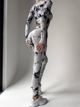 Жіночий костюм для Фітнесу та спорту Мармуровий стягуючий комплект лосини Пуш-ап. . фото 3