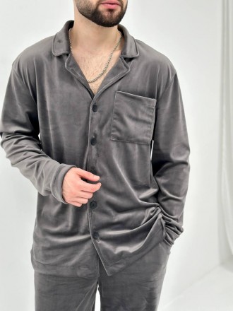 Мужская велюровая пижама Рубашка и штаны Домашний костюм из велюра Комплект для . . фото 6