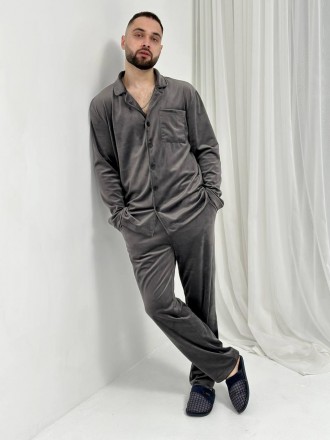 Мужская велюровая пижама Рубашка и штаны Домашний костюм из велюра Комплект для . . фото 10