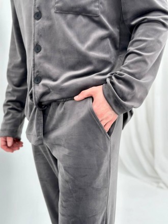 Мужская велюровая пижама Рубашка и штаны Домашний костюм из велюра Комплект для . . фото 5
