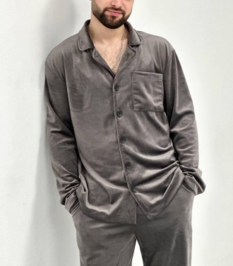 Мужская велюровая пижама Рубашка и штаны Домашний костюм из велюра Комплект для . . фото 7
