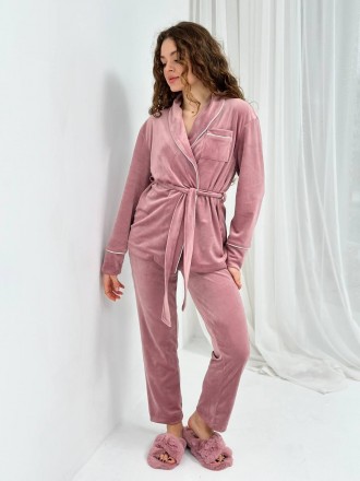 Женская велюровая пижама больших размеров Кимоно и штаны Домашний костюм из велю. . фото 3