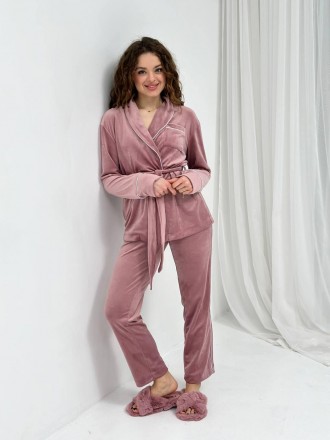 Женская велюровая пижама больших размеров Кимоно и штаны Домашний костюм из велю. . фото 8