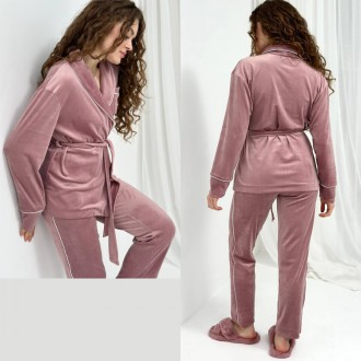 Женская велюровая пижама больших размеров Кимоно и штаны Домашний костюм из велю. . фото 2