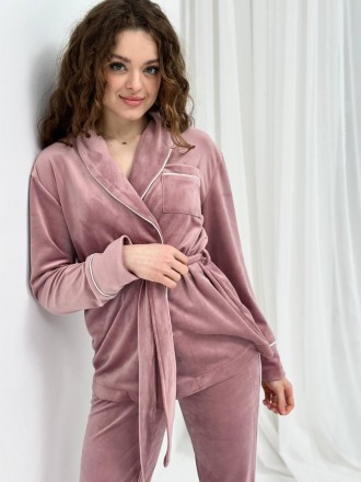 Женская велюровая пижама больших размеров Кимоно и штаны Домашний костюм из велю. . фото 5