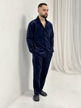 Мужская велюровая пижама больших размеров Рубашка и штаны Домашний костюм из вел. . фото 8
