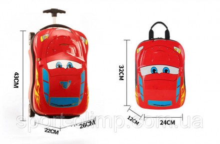 Комплект дорожня валіза на колесах і рюкзак Тачки (Cars) RESTEQ із зображенням г. . фото 7