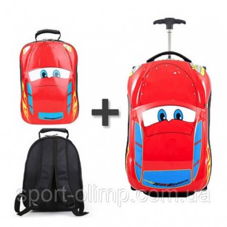 Комплект дорожня валіза на колесах і рюкзак Тачки (Cars) RESTEQ із зображенням г. . фото 3
