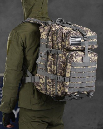 Тактический штурмовой рюкзак для военных всу 45 л серый камуфляж с системой MOLL. . фото 3
