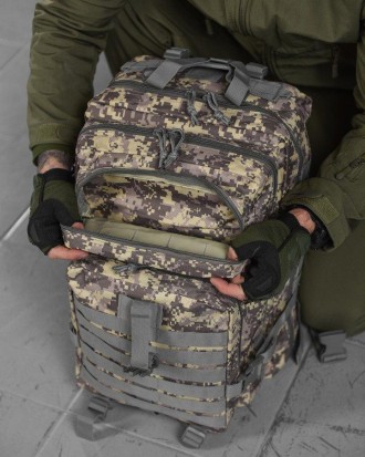 Тактический штурмовой рюкзак для военных всу 45 л серый камуфляж с системой MOLL. . фото 6