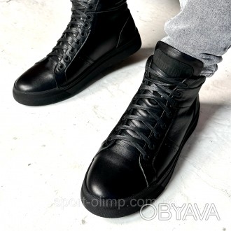 Мужские черные кожаные кеды с утеплением Niagara_brand  7797
