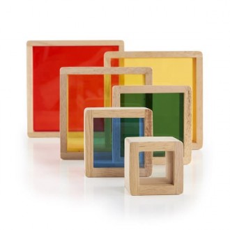 Шість блоків у вигляді квадратів різних розмірів з дерев'яними рамами і кольоров. . фото 4