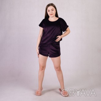 Пижама велюровая женская шорты и футболка однотонная фиолетовый р.46-54
Летняя в. . фото 1