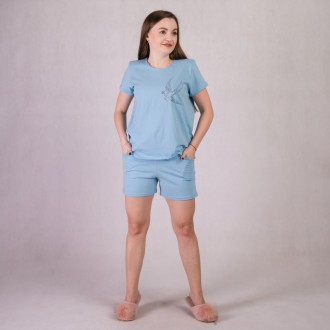 Женская летняя пижама хлопковая футболка с шортами голубая р.46-60
Летняя хлопко. . фото 3