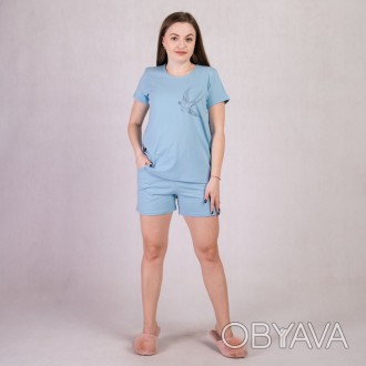 Женская летняя пижама хлопковая футболка с шортами голубая р.46-60
Летняя хлопко. . фото 1