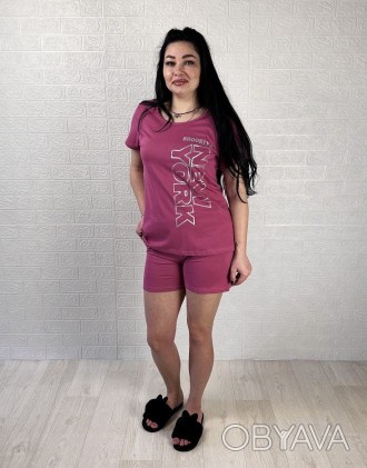 Пижама женская футболка и шорты для дома летняя розовый р.44-58
Летняя хлопковая. . фото 1