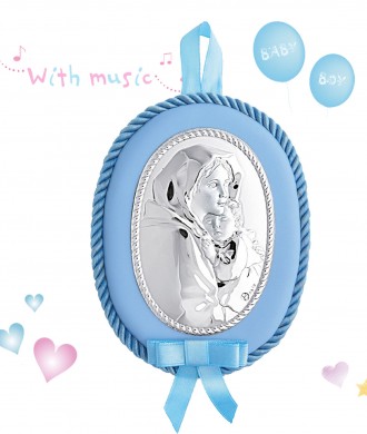 Икона детская Мария с Младенцем 10х12,5см MA/DM601-LC на синий подушечке с музык. . фото 2