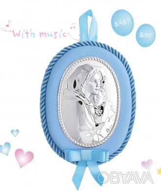 Икона детская Мария с Младенцем 10х12,5см MA/DM601-LC на синий подушечке с музык. . фото 1
