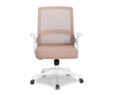 Офісне крісло, висока спинка з чорної сітки mesh, пластикові підлокітники білого. . фото 3