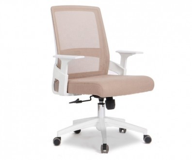 Офісне крісло, висока спинка з чорної сітки mesh, пластикові підлокітники білого. . фото 2