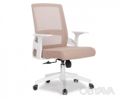Офісне крісло, висока спинка з чорної сітки mesh, пластикові підлокітники білого. . фото 1