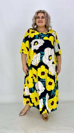 Ошатна легка сукня з трикотажу Пампадур з принтом Великих розмірів
Ця сукня виго. . фото 3