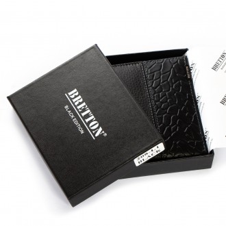 Мужской кожаный кошелек для банкнот Bretton, серия Black Edition. Изготовлен из . . фото 6