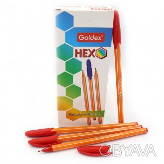 Ручка масляна Goldex HEXO Iндия Red 0,6мм 1101-RD. . фото 1