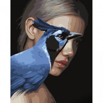 Живопис розпис картина за номерами Дівчина та синій птах розміром 40х50 см GS126. . фото 2