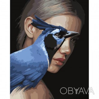 Живопис розпис картина за номерами Дівчина та синій птах розміром 40х50 см GS126. . фото 1