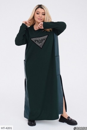 Сукня HT-4205
 Тканина: креп-дайвінг +еко-шкіра
 Колір, чорний, пляшка, хакі
 50. . фото 6