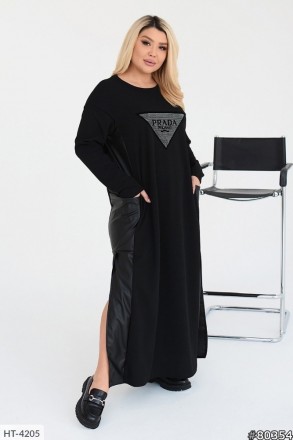 Сукня HT-4205
 Тканина: креп-дайвінг +еко-шкіра
 Колір, чорний, пляшка, хакі
 50. . фото 2